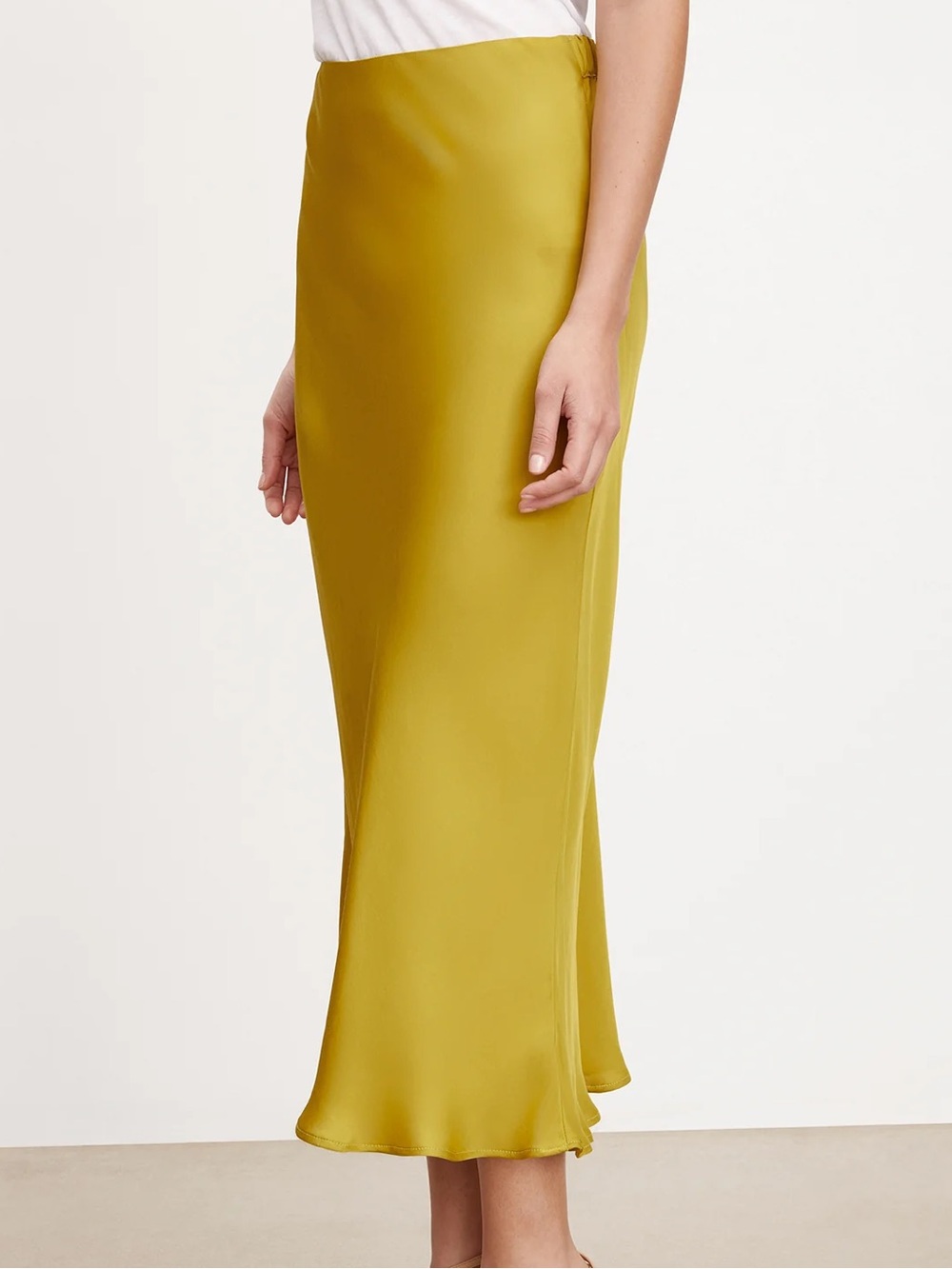 Velvet Aubree satin midi skirt in sundial
